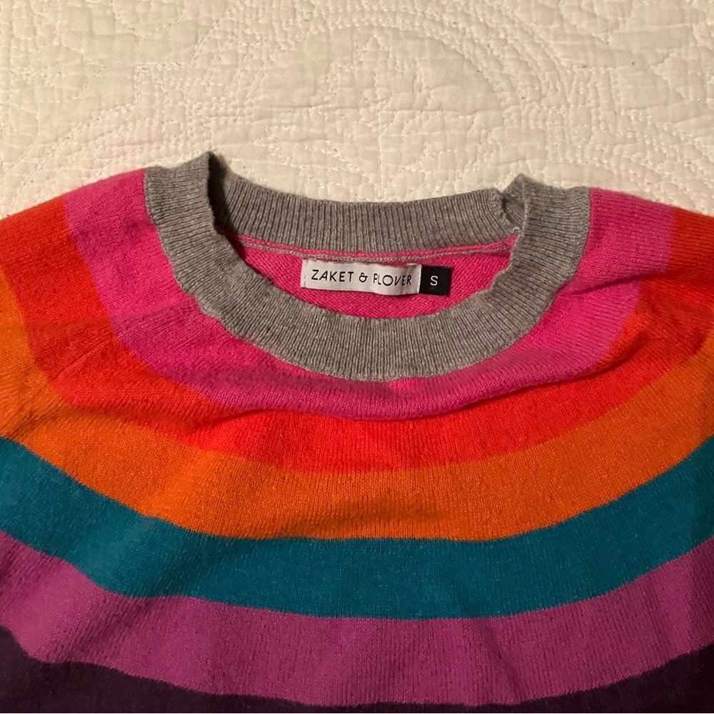 Colorful Striped Cotton Cashmere Women's Sweater - Picture 2 of 3